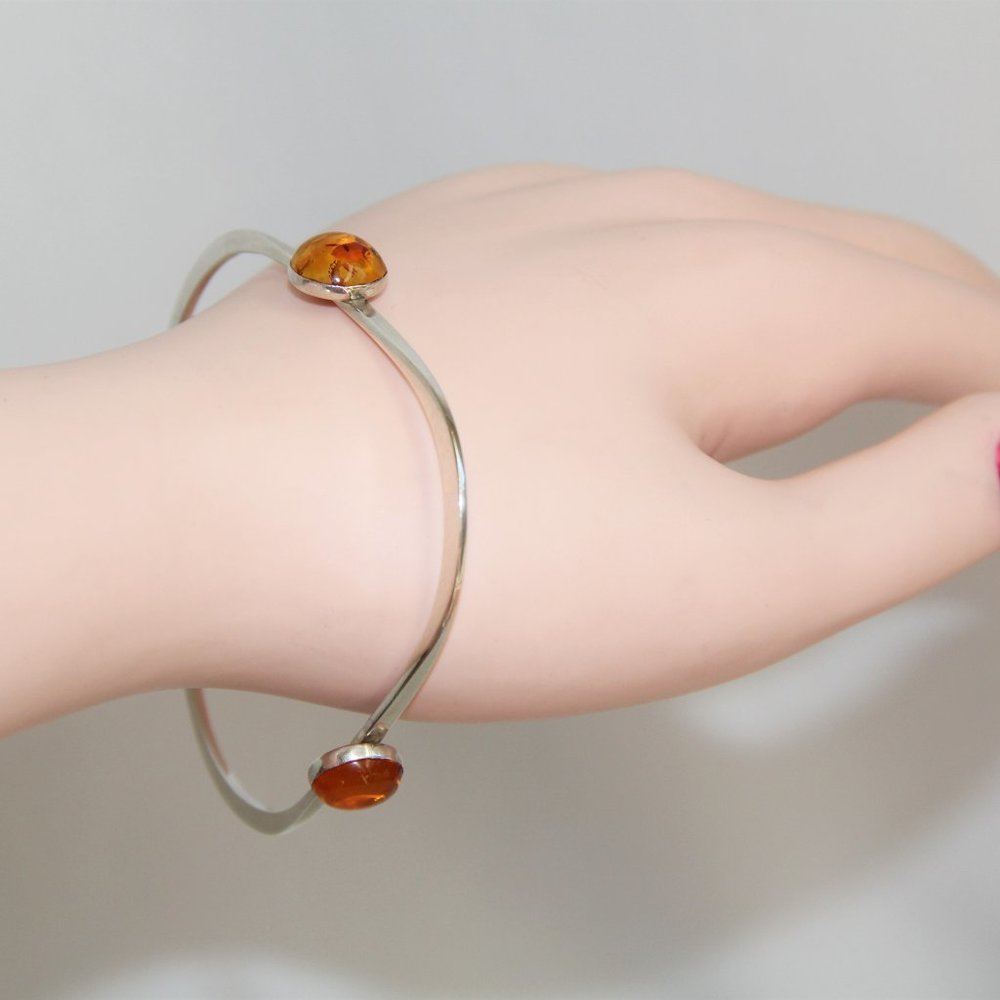 Sterling Silver Rounded Triangular Amber Cabochon - image 7